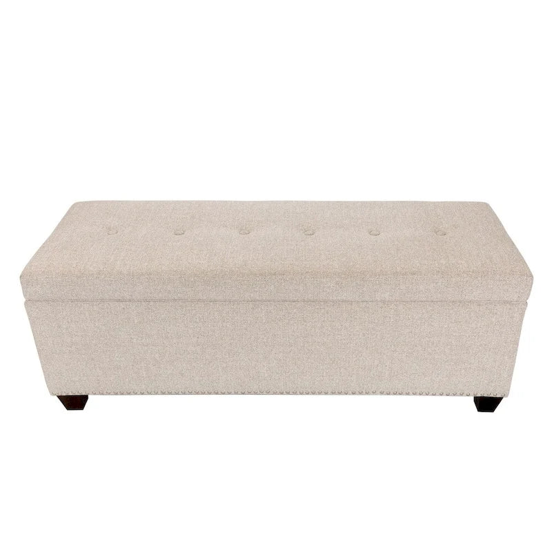 Camel & Stone Lift-Top Storage Bench – Tufted, Dual Compartment