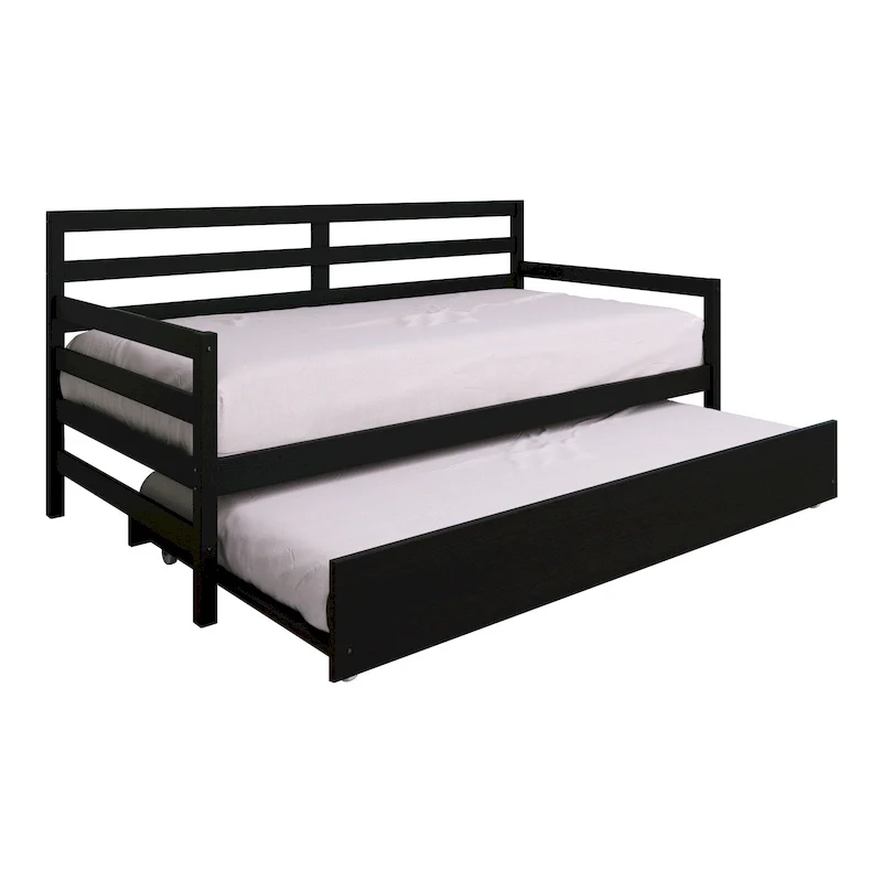 White/Walnut/Black/Light Oak/Antique Grey Railing-Style Twin Daybed with Trundle