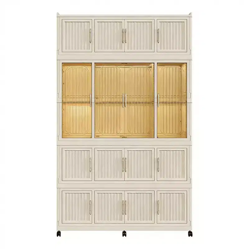 Clihome Portable Wardrobe Closet Storage Cabinet,Clothes Dresser,17 Magnetic Doors-17 Cubes & 1 Hanging Rod