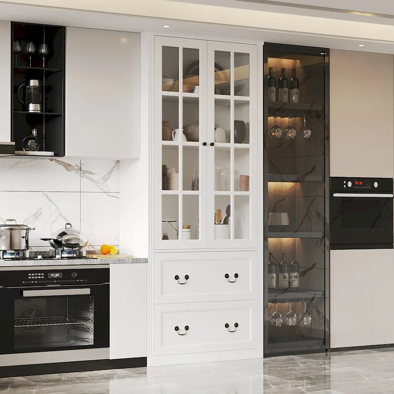 78.7   Combo Buffet Bookcase Storage Cabinet Glass Bookshelf Display