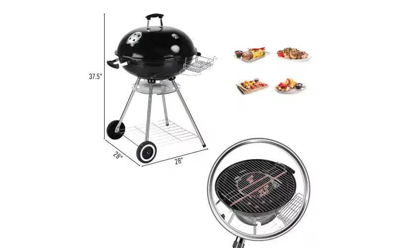 Karl Home Portable Charcoal Grill in Black with Wheels and Storage Holder