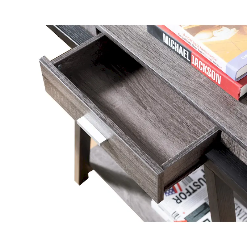 Black & Gray Wood Console Table with Drawer and Open Shelf