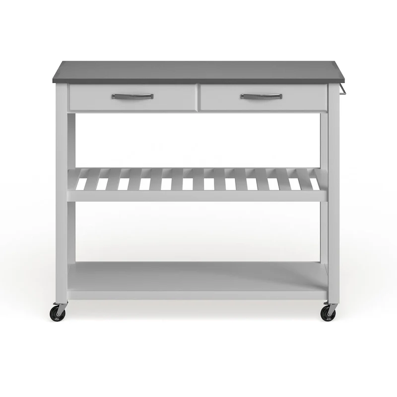 White Wood/ Stainless Steel Kitchen Cart Island - 17d x 43w x 35h