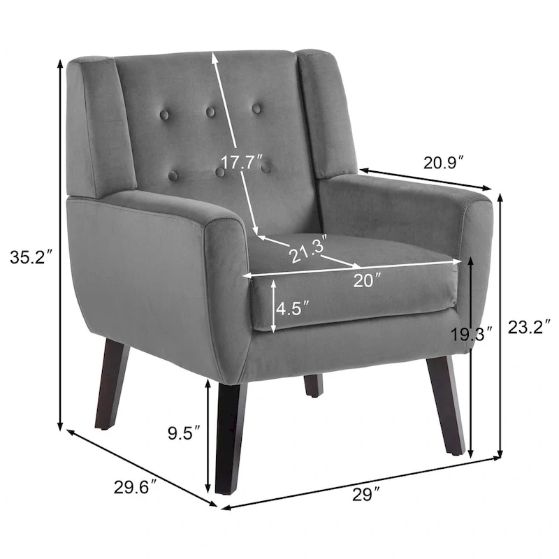 Velvet Tufted Accent Armchair – Blue / Purple / Green / Gray / Orange / Royal Blue / Retro Green / Pink, Single Seat