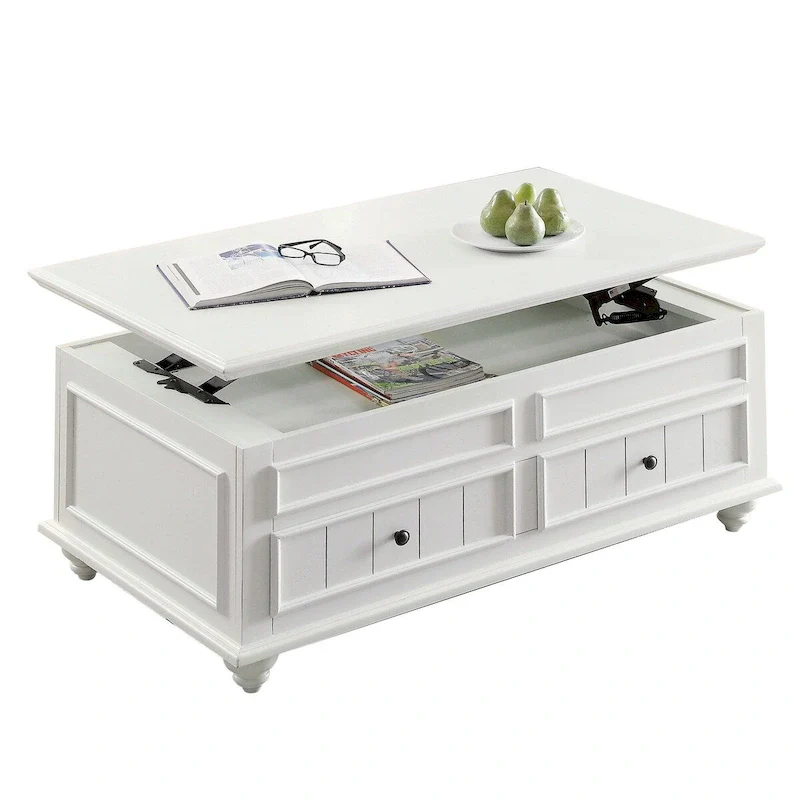 48 Inch Coffee Table, Lift Top Function, 2 Drawers, White Poplar Wood
