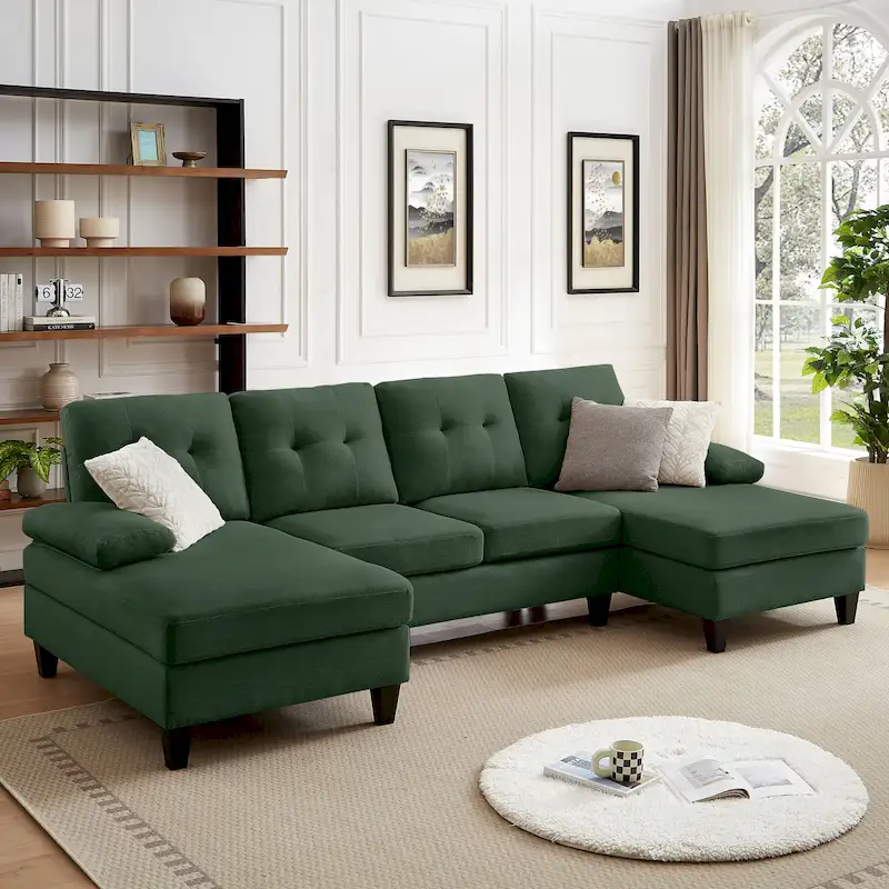 U-Shaped 4-Seat Sectional Sofa with Double Chaise for Living Room
