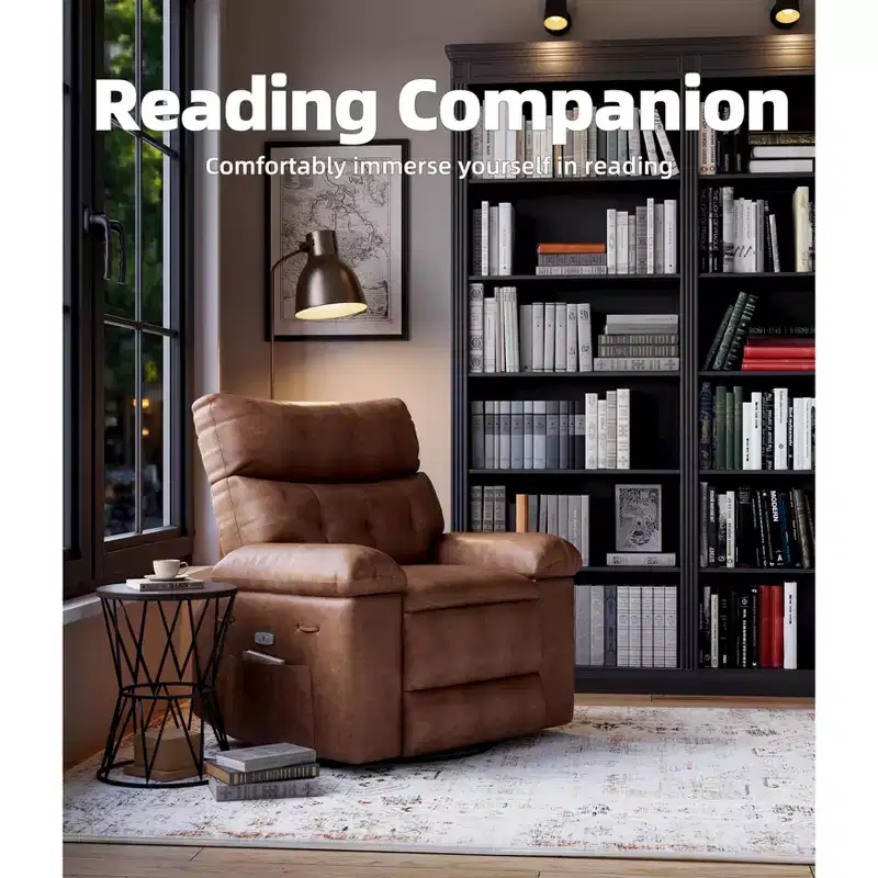 Oversized Swivel Recliner Dining Chair, Vintage Dual-Tone PU Leather, Heat/Massage, Remote, Collapsible Armrests, 360 Base, Nursery/Living Room