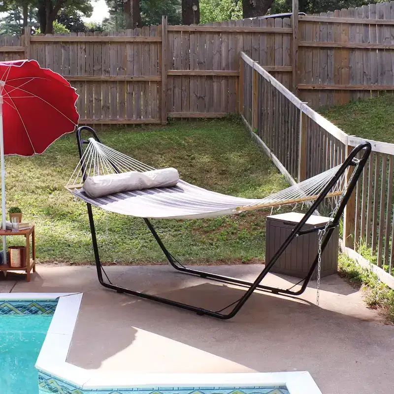 Sunnydaze Double Quilted Fabric Hammock with Universal Steel Stand - 450-Pound Capacity