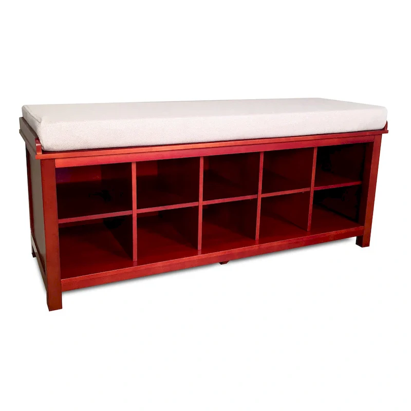 Red Mahogany Solid Wood Shoe Storage Bench – 2-Person