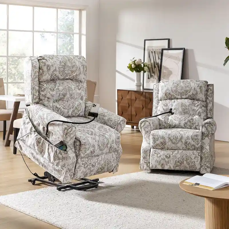 Billy Traditional Lift Assist Power Recliner With Massage Heat And Manual Headrest Set of 2 by HULALA HOME