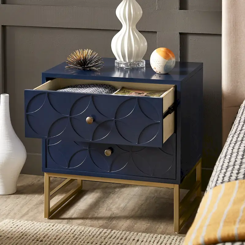 Arched Diamond 2- Drawer Gold Metal End Table
