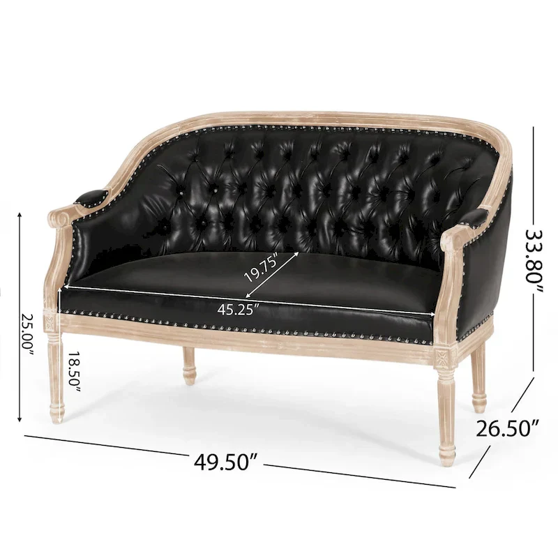 Button-Tufted Upholstered Loveseat with Scrolled Arms and Nailhead Trim