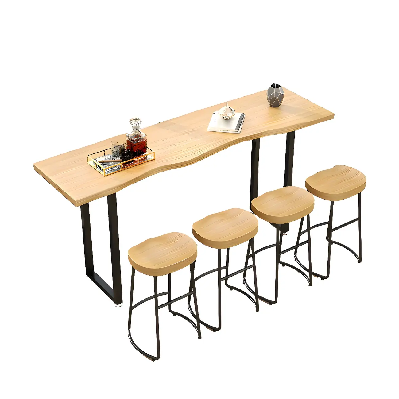 Natural Finish Bar Table Set with Backless Stools