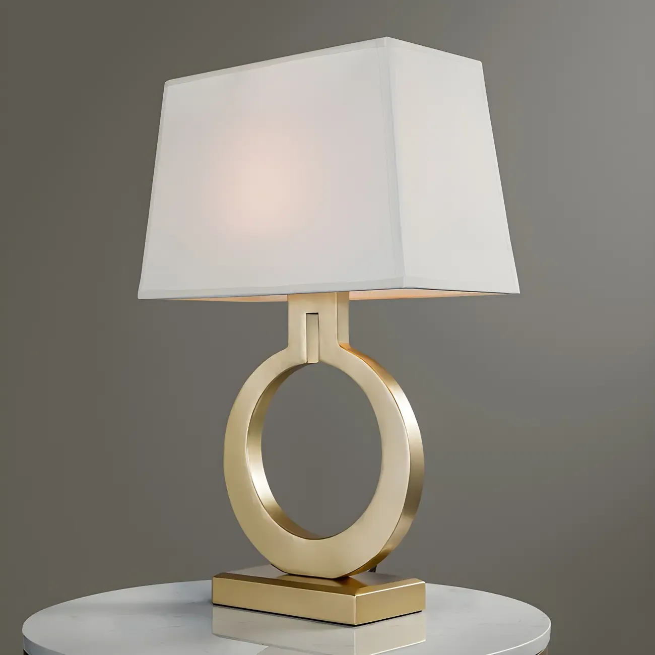 Gold Ring LED Table Lamp Square Base & Rectangle Shade