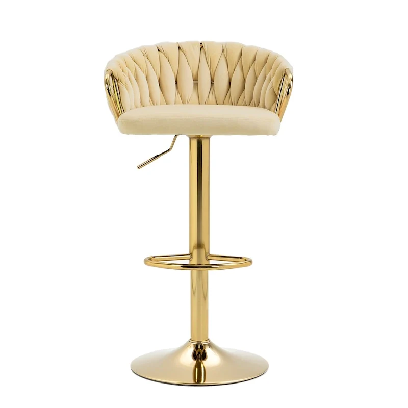 Set of 2 Bar Stool Adjustable Height Swivel Velvet Woven