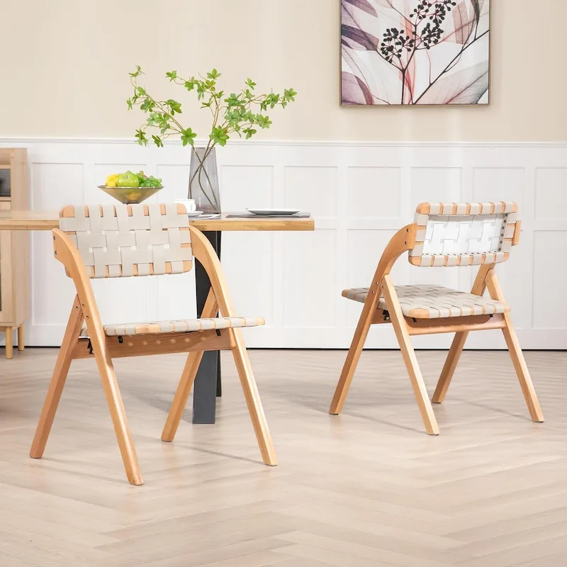 Wooden Stackable Dining Folding Chairs with Padded Seats(Set of 2)