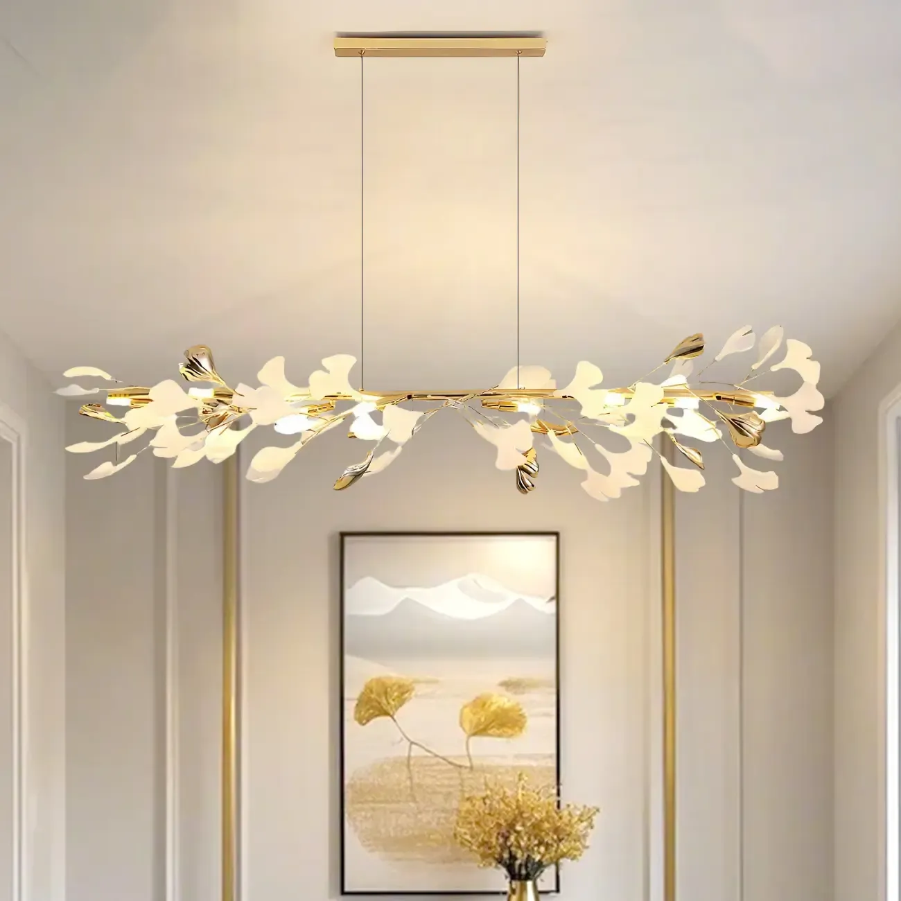 Adjustable Modern White 8-Light Leaf Island Light