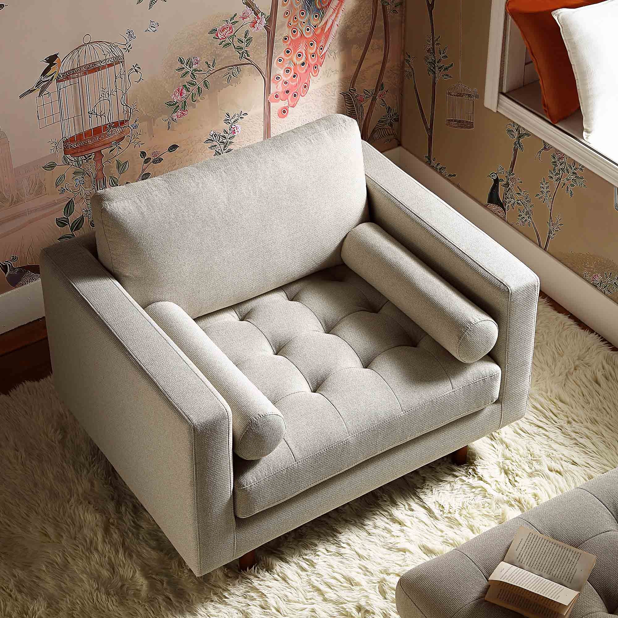 Armchair, Beige Woven Fabric