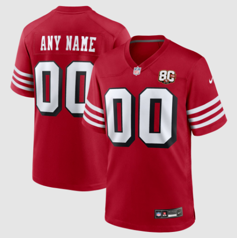 San Francisco 49ers Scarlet 80th Anniversary Alternate Custom Game Jersey