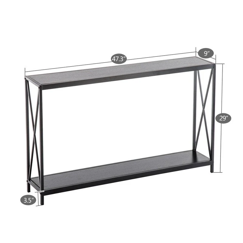 Triamine Board Cross Iron Frame Narrow Console Table