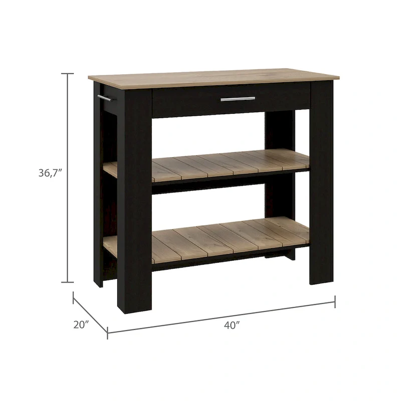 Brooklyn 40 Kitchen Island, Two Shelves, One Drawer