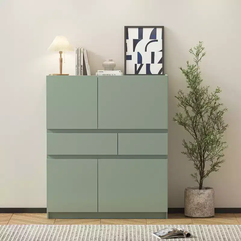 Okak Elegant Bedroom Dresser Nightstand with 2 Drawers & 4 doors, Ample Storage Chest Cabinet Shoe Cabinet for Living Room Hallway Entryway