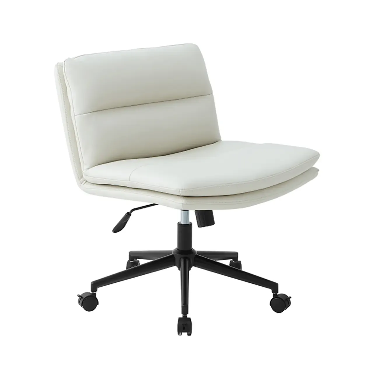 Beige Leather Armless Swivel Wide Office Chair