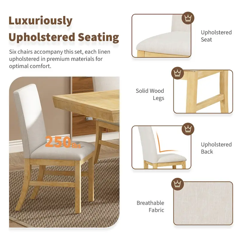 7-Piece 72 Extendable Dining Table Set w/ Butterfly Leaf and 6 Chairs