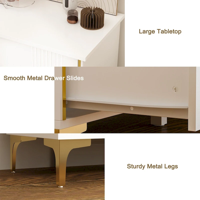 White Lacquer Dresser 6 Drawer Dresser with Metal Handle and Legs