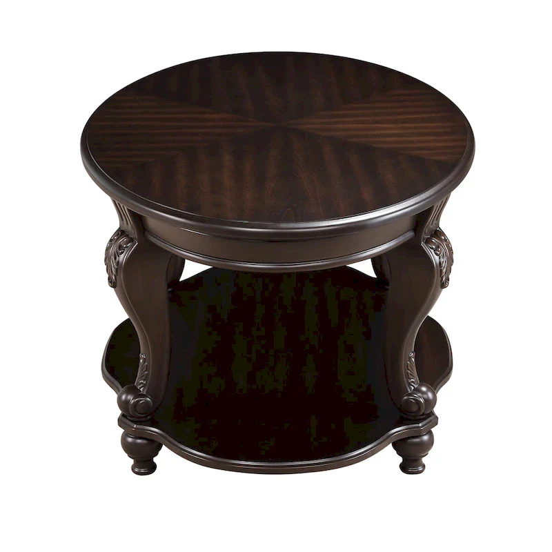 22 Inch Round End Table with Shelf