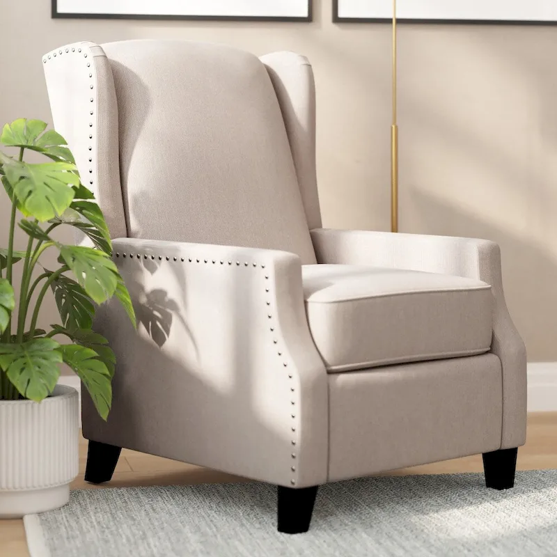 Push Back Wing Back Pocket Spring Recliner with Side Accent Nail Trim