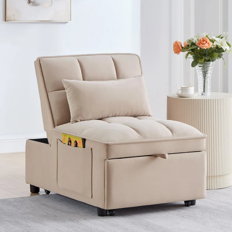 Convertible Recliners with Adjustable Backrest, Pillows and Pockets