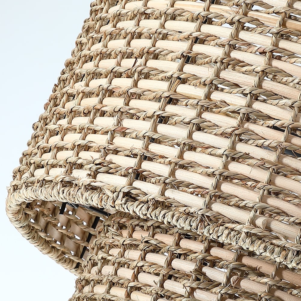 Lennie 20 in. 4-Light Rattan Tiered Drum Chandelier Light with Black Canopy - 20 in. W - 20 in. W