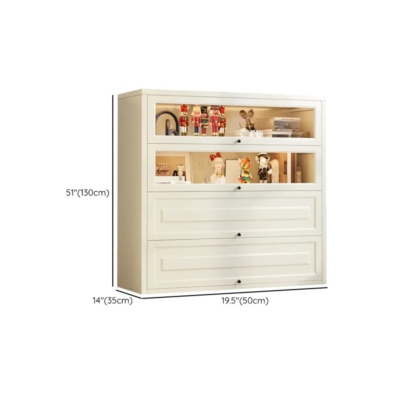 Chalk Vertical Bookshelves with 3 Cabinets, 3-Shelf Alloy Frame and Closed Back