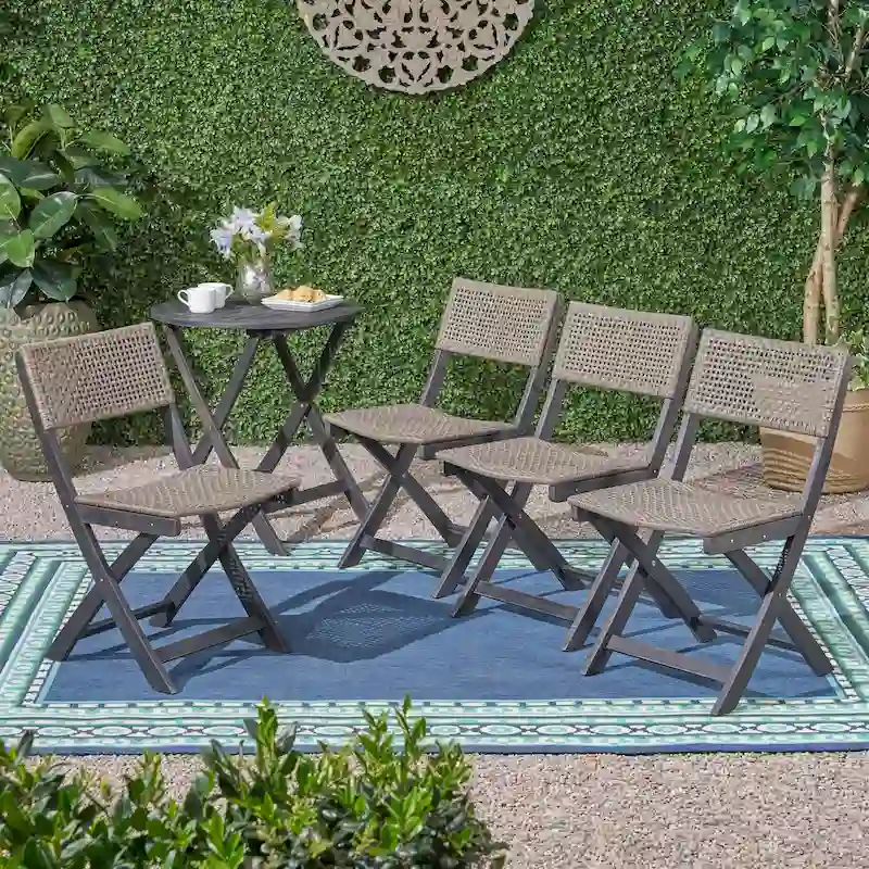 Hillside Outdoor Acacia Wood Foldable Bistro Chairs with Wicker Seating (Set of 4) by Christopher Knight Home