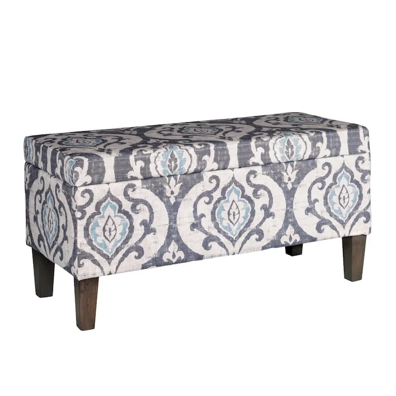Versatile Multicolor Damask Pattern Bench with Hinged Storage - 36 x 16 x 18
