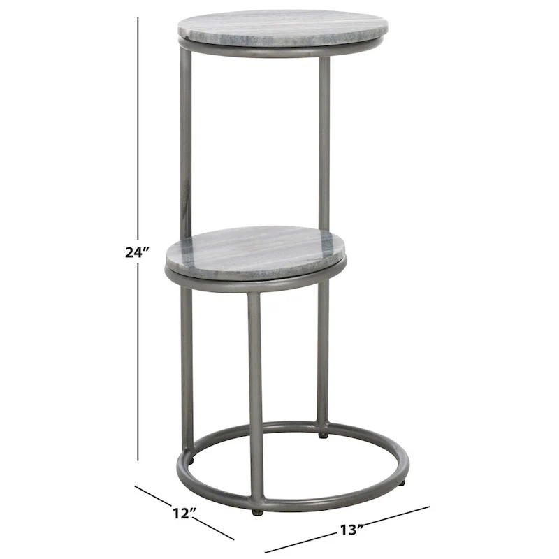 SAFAVIEH Milojka 2-Tier Marble Round Top Drink Table (Fully Assembled) - 13 In. W x 12 In. D x 24 In. H - 13Wx12Dx24H