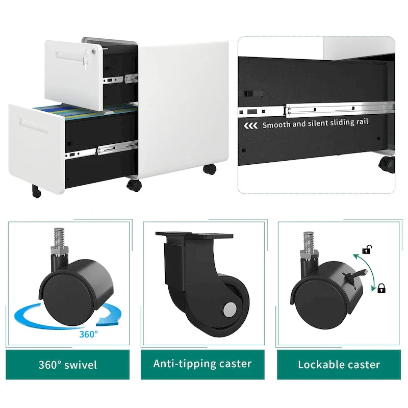 Modern 24.8  2-drawer Rolling Locking Steel File Cabinet