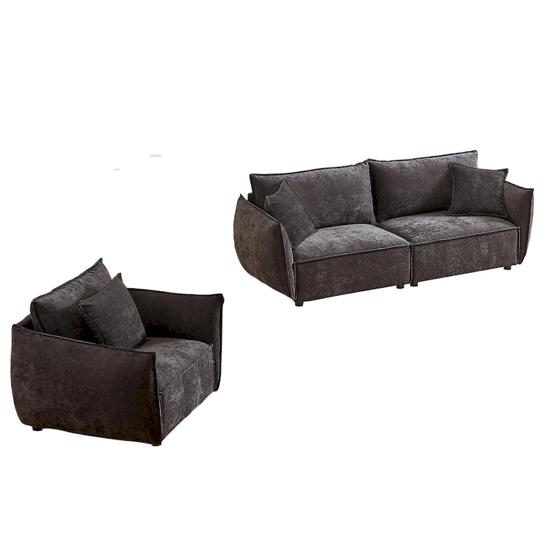 2-Pieces Linen Fabric 4-Seat Modular Sofa Set with 3+1 Seater Combo and Wooden Frame & 3 Pillows