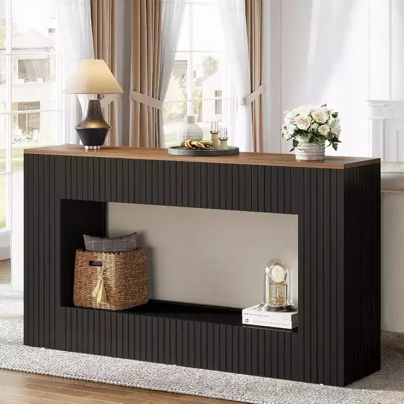Lantine 55 Entryway Table, Modern Console Table with 2-Tier Storage, Narrow Sofa Furniture for Living Room, Entrance, Hallway, Black