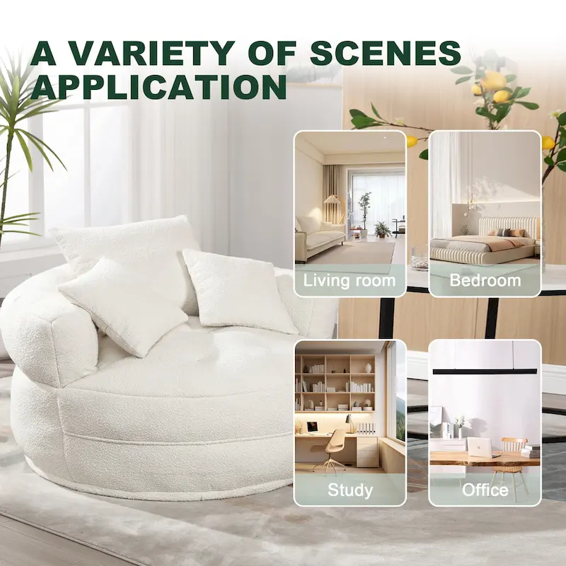 Oversized Round Fabric Lounge Chair with Curved Back