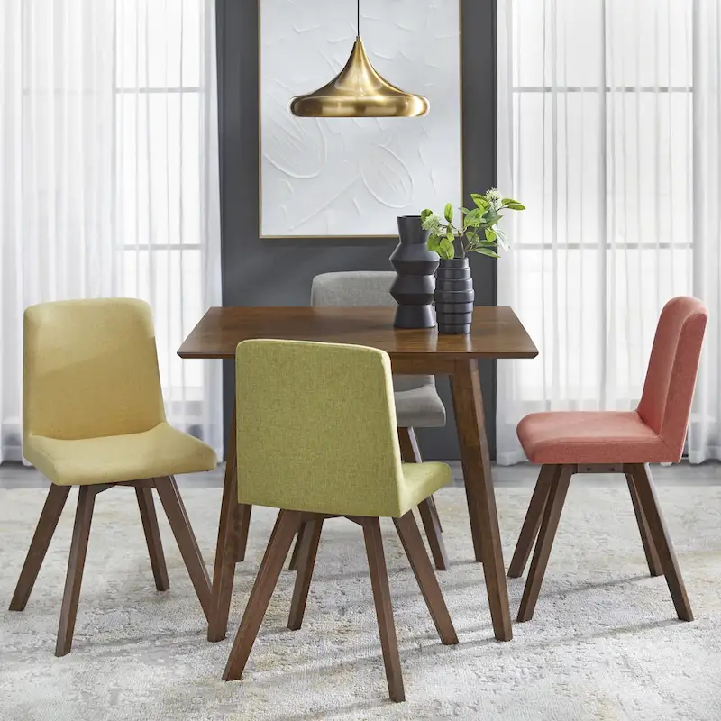Mid-Century Dining Chairs, Multi-Color Linen, Set of 4