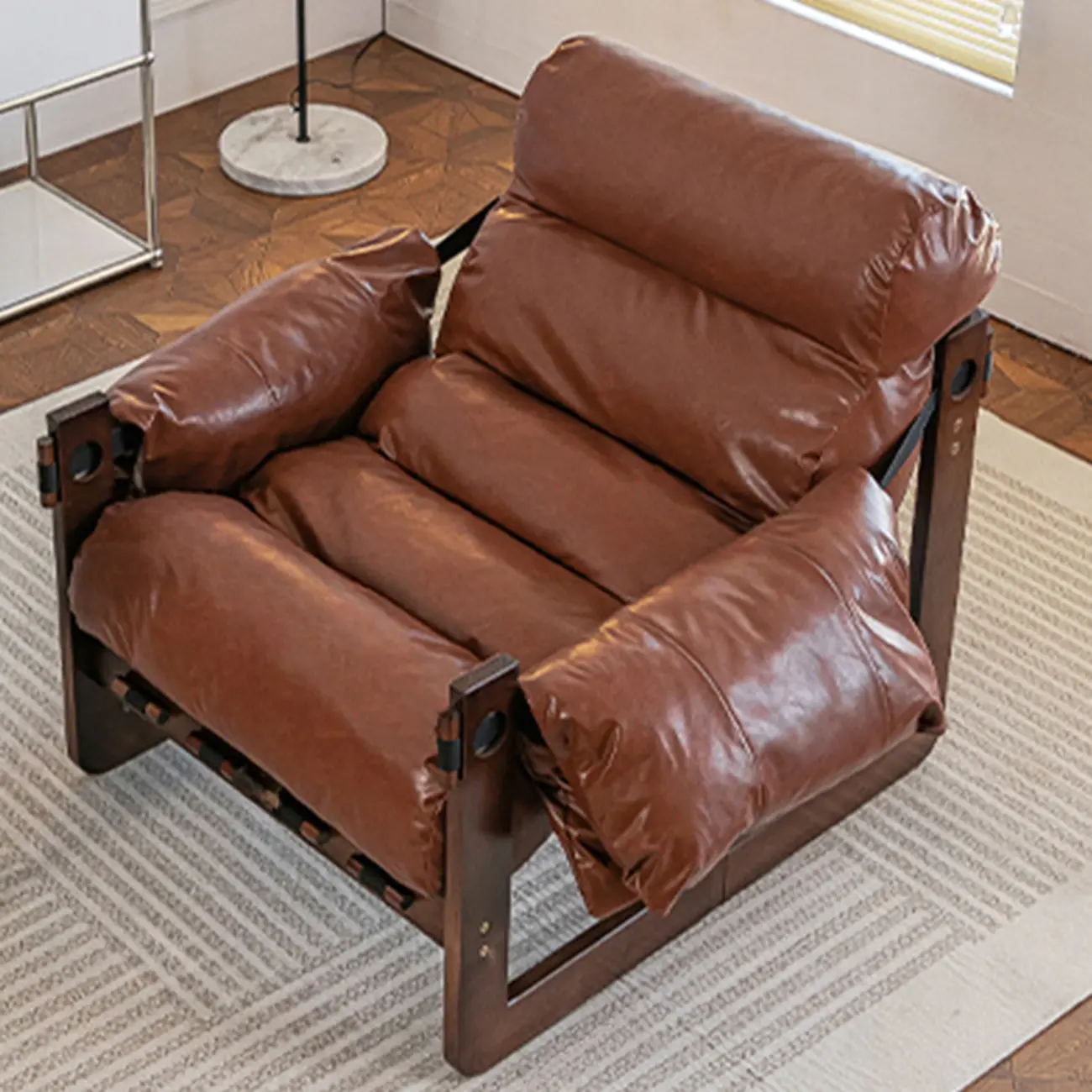 Modern Cat-Resistant Leather High Back Arm Accent Chair