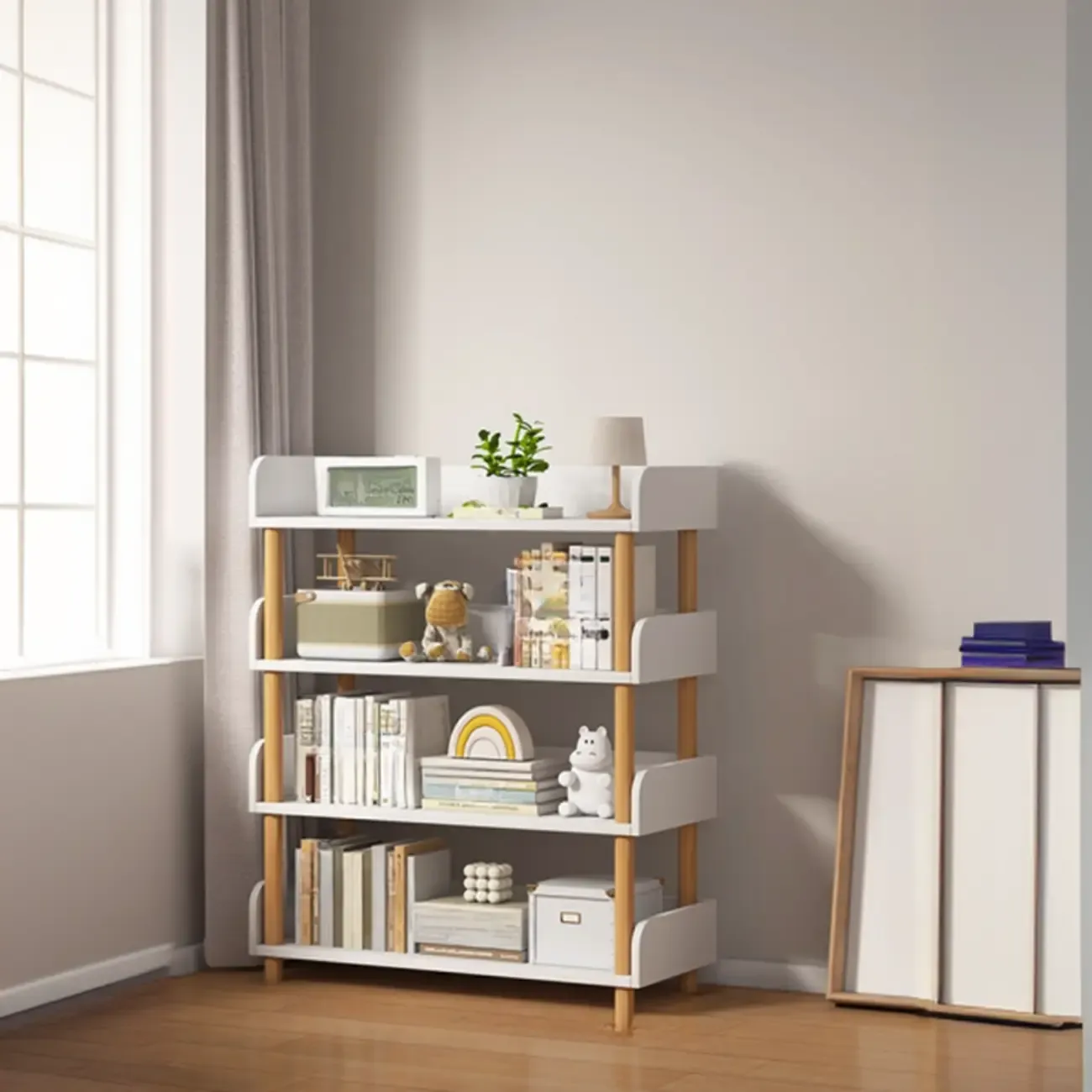 Vertical Natural Multi-Shelf Open Back Wood Bookcase