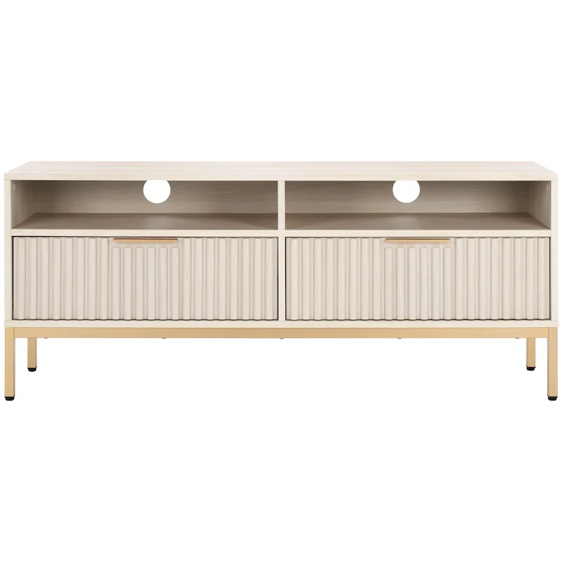 SAFAVIEH Alyse 2-Drawer 2-Shelf Entertainment Media Stand (Fits Up To 65  Flatscreen TV) - 60.4 In. x 15.6 In. x 24.8 In.