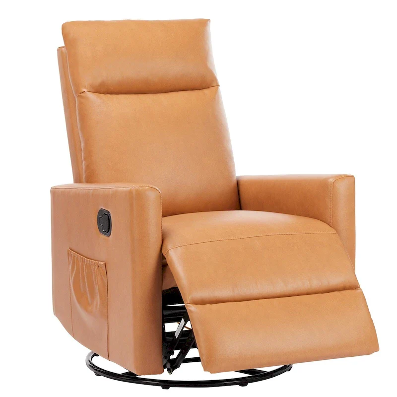 Brown Linen Swivel Glider Recliner Chair, Single, with Footrest & High Back