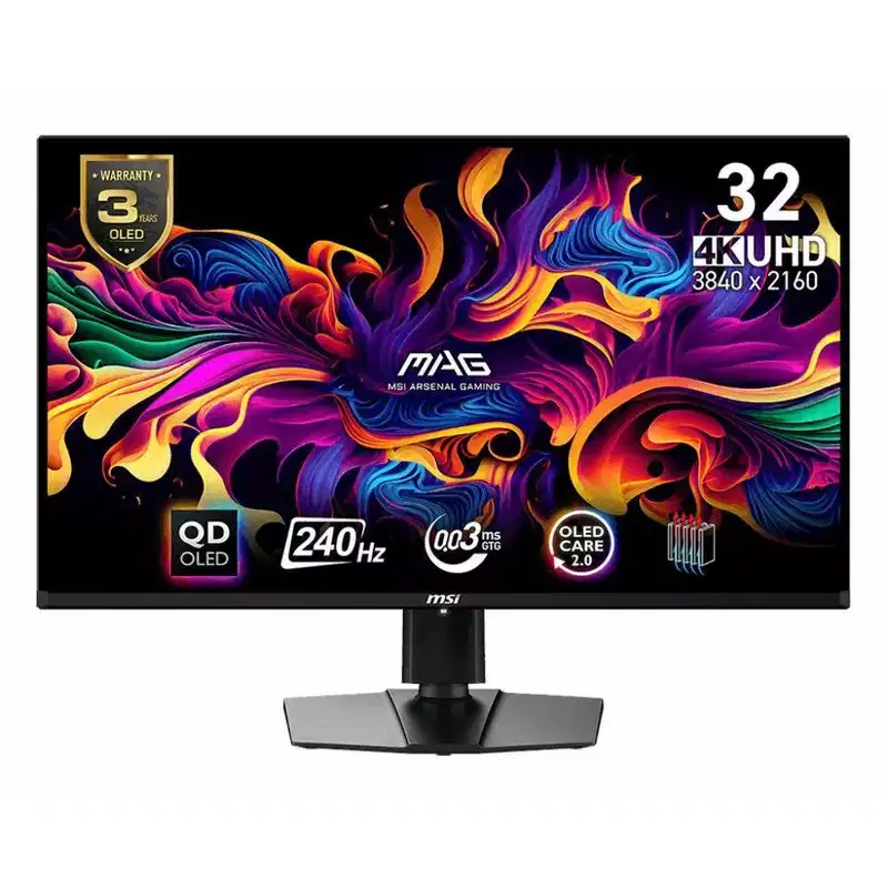 MSI MAG 321UPX QD-OLED, 32 4K UHD Quantum Dot OLED Gaming Monitor, 3840 x 2160, 0.03ms, 240Hz, True Black HDR 400, 15W USB Type C, HDMI, DP Port