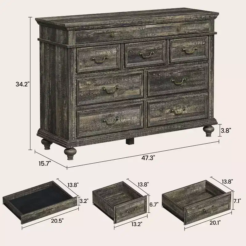 COZONY 47 Wide Farmhouse 9-Drawer Dresser, Rustic Wood Chest of Drawers for Bedroom & Living Room