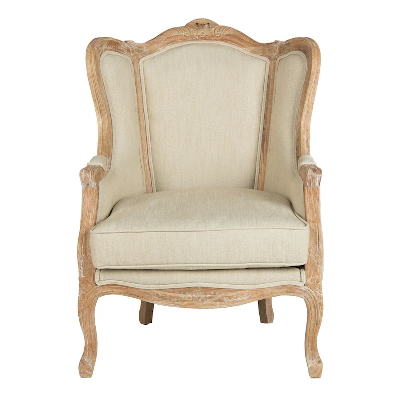 SAFAVIEH Couture Kali Oak Natural Linen Wing Chair - 34Wx34Dx40H