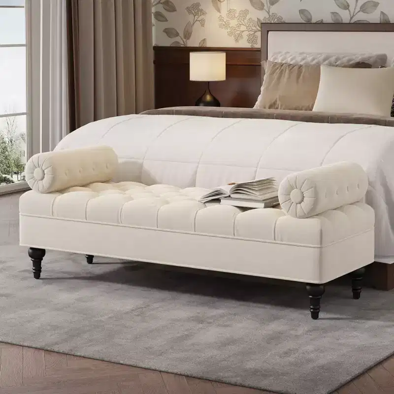 Christopher Knight Home Mirelle Modern Velvet Upholstered Tufted Bench with 2 Detachable Pillows